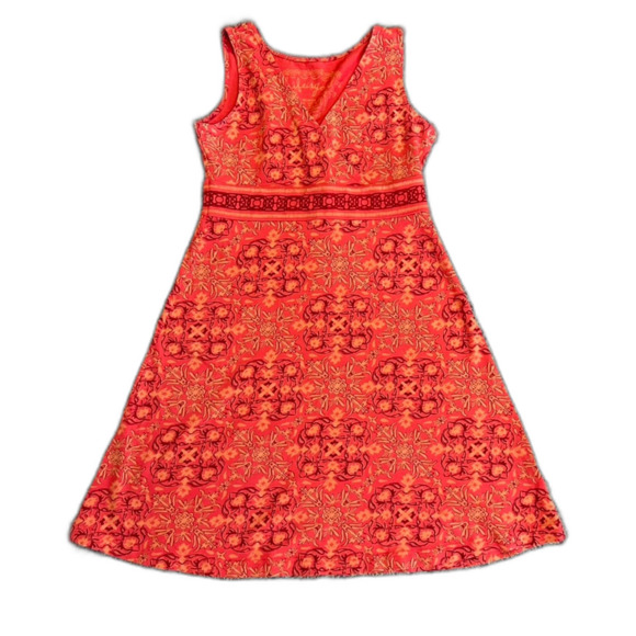 Life Is Good Orange Geo Print Sleeveless Surplice V-Neck Active Mini Dress Sz 4 - Picture 1 of 11